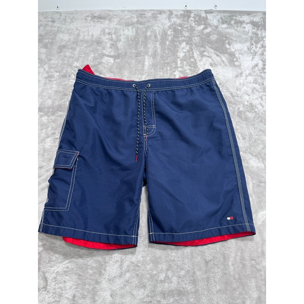 Tommy Hilfiger Swim Trunks Shorts Mens Size Medium Blue Cargo Pocket Lined EUC
